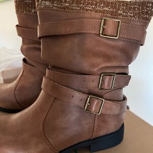 Brown Buckle Strap Women's Boots